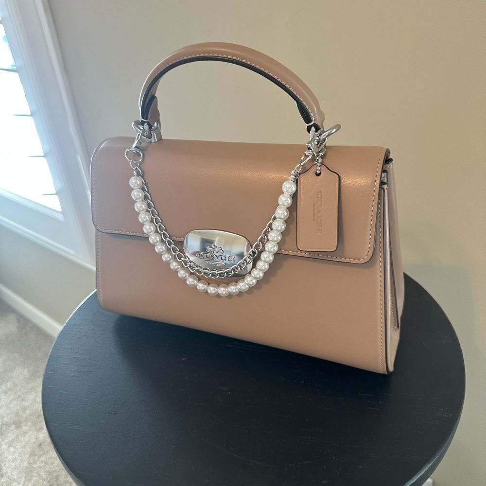 Coach Outlet authentic Eliza top handle bag.  Taupe color